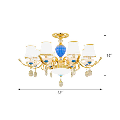DecorBites™ DecorBites™ Rural Bell Semi Flush Mount Chandelier - Opal Glass 3/6/8 Head Ceiling Lamp with Crystal Drops