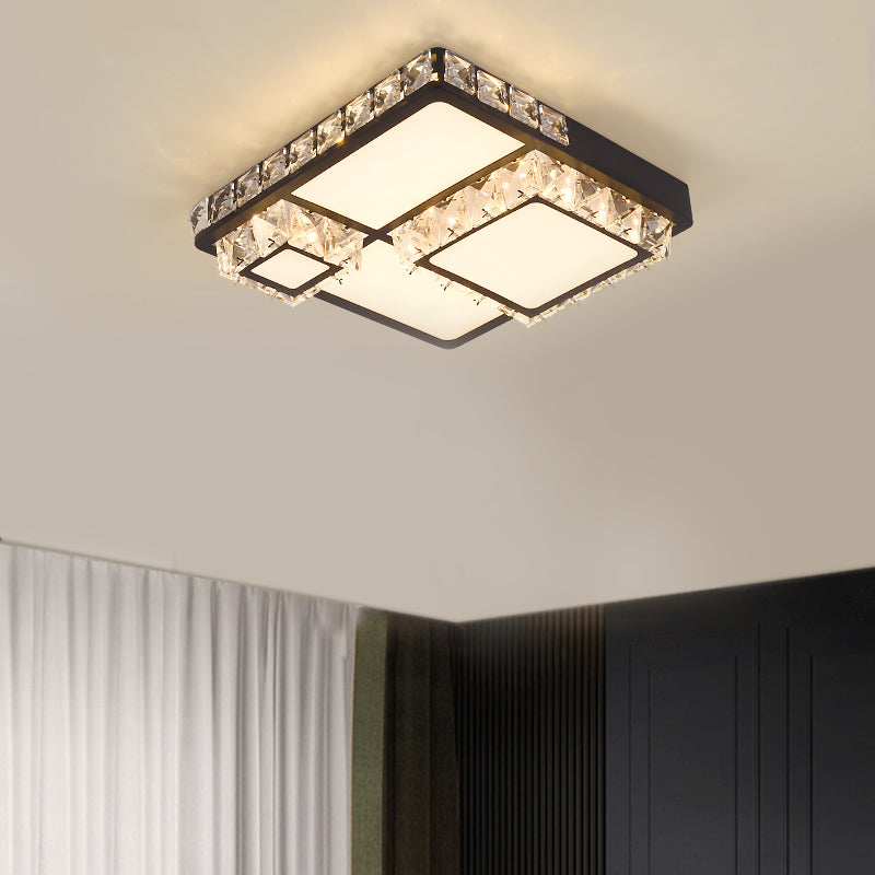 DecorBites™ DecorBites™ LED Crystal Block Ceiling Light in Black - Simple Flush Mount Design