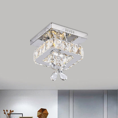 DecorBites™ DecorBites™ Square Crystal LED Semi Flush Mount Ceiling Fixture, Beveled Design, Chrome Finish - 8"/12" Wide, Contemporary Style