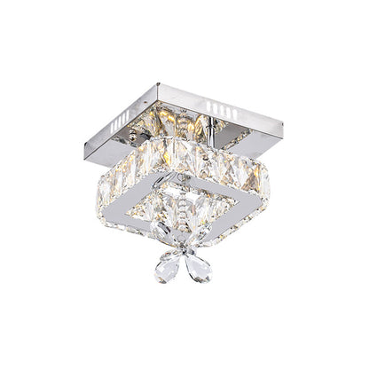 DecorBites™ DecorBites™ Square Crystal LED Semi Flush Mount Ceiling Fixture, Beveled Design, Chrome Finish - 8"/12" Wide, Contemporary Style