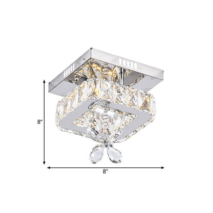 DecorBites™ DecorBites™ Square Crystal LED Semi Flush Mount Ceiling Fixture, Beveled Design, Chrome Finish - 8"/12" Wide, Contemporary Style