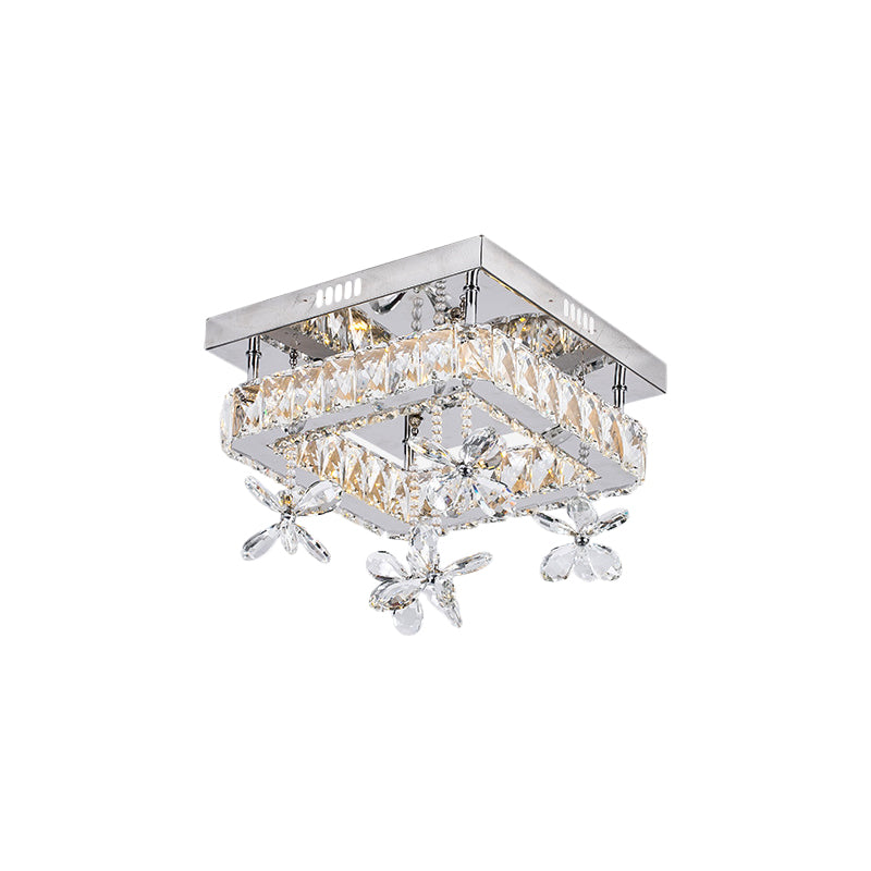 DecorBites™ DecorBites™ Square Crystal LED Semi Flush Mount Ceiling Fixture, Beveled Design, Chrome Finish - 8"/12" Wide, Contemporary Style