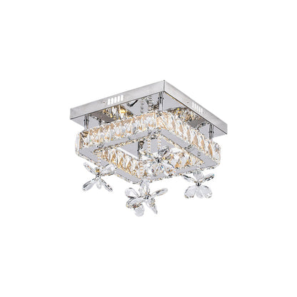 DecorBites™ DecorBites™ Square Crystal LED Semi Flush Mount Ceiling Fixture, Beveled Design, Chrome Finish - 8"/12" Wide, Contemporary Style
