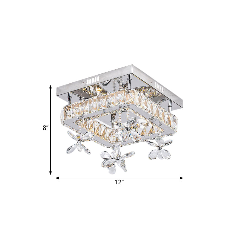 DecorBites™ DecorBites™ Square Crystal LED Semi Flush Mount Ceiling Fixture, Beveled Design, Chrome Finish - 8"/12" Wide, Contemporary Style