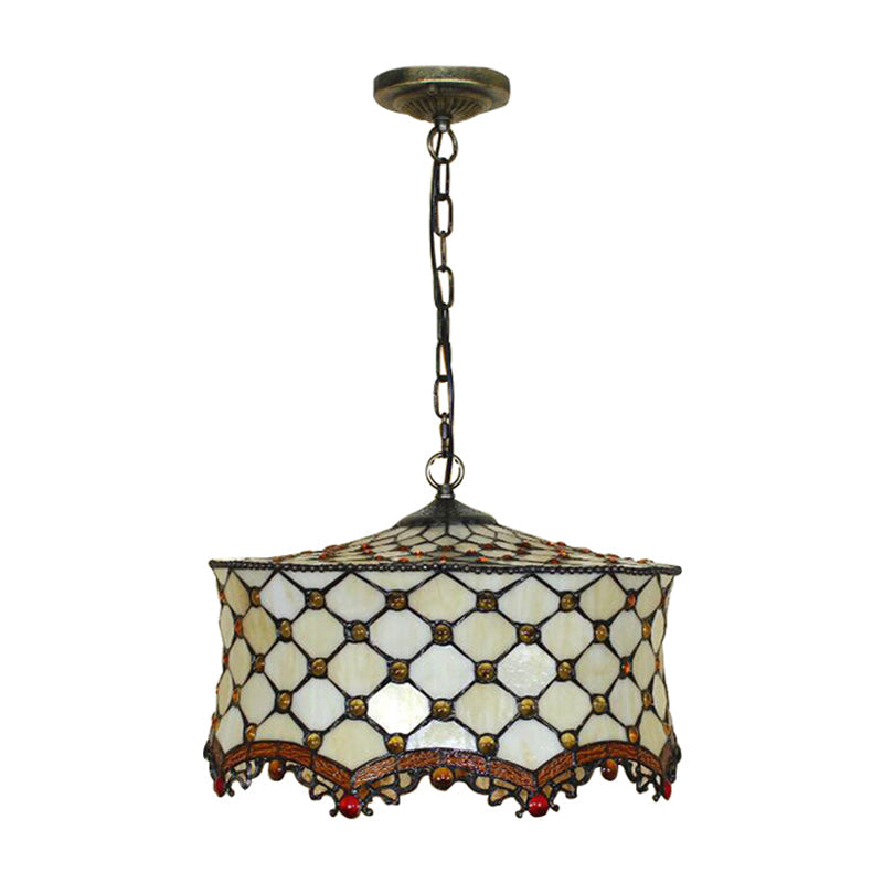 Tiffany Style Beige Jeweled Ceiling Lamp with 3 Heads: Elegant Stainless Glass Pendant Lighting
