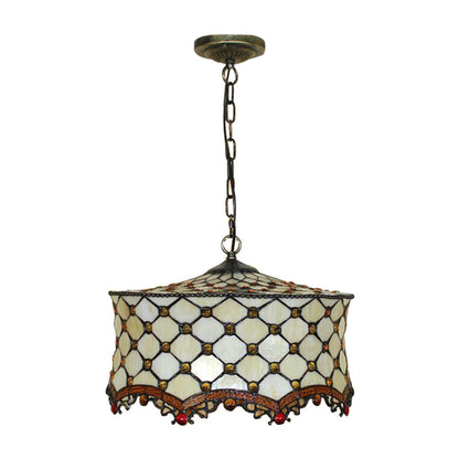 Tiffany Style Beige Jeweled Ceiling Lamp with 3 Heads: Elegant Stainless Glass Pendant Lighting