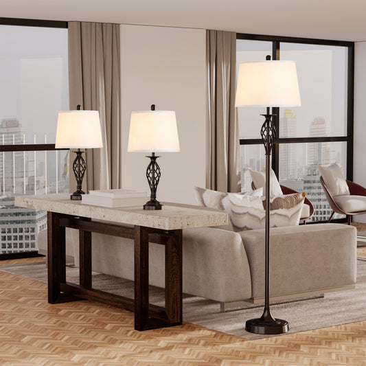 3 Piece Table Floor Lamp Set with Pole