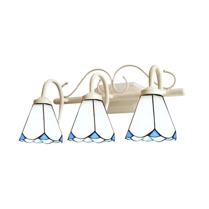 Classic Cone Wall Sconce with Curved Arm and White Glass - 2/3 Lights for Elegant Bathroom Lighting