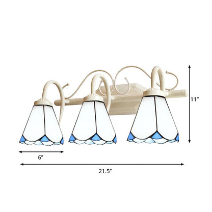 Classic Cone Wall Sconce with Curved Arm and White Glass - 2/3 Lights for Elegant Bathroom Lighting