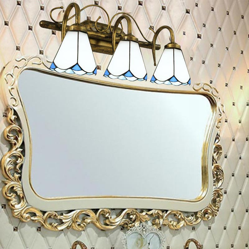 Vintage Conical Wall Mount Vanity Light with White Glass Shades - 2/3 Lights for Bathroom