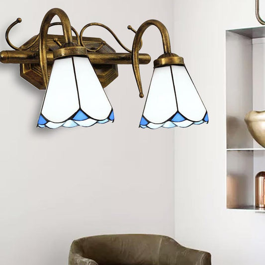 Vintage Conical Wall Mount Vanity Light with White Glass Shades - 2/3 Lights for Bathroom