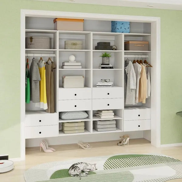 Closet Organizer System,Wall Mounted Closet Storage With  Drawers And Shelves Closet Storage For Bedroom,White