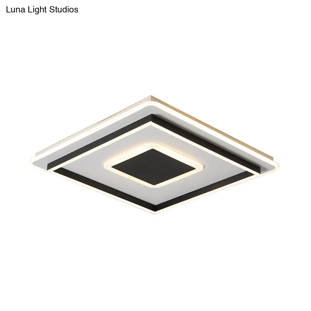 18"/21.5"/35.5" Wide LED Flush Mount Light - Black Square/Rectangular Fixture for Living Room, with Acrylic Shade - Warm/White Light