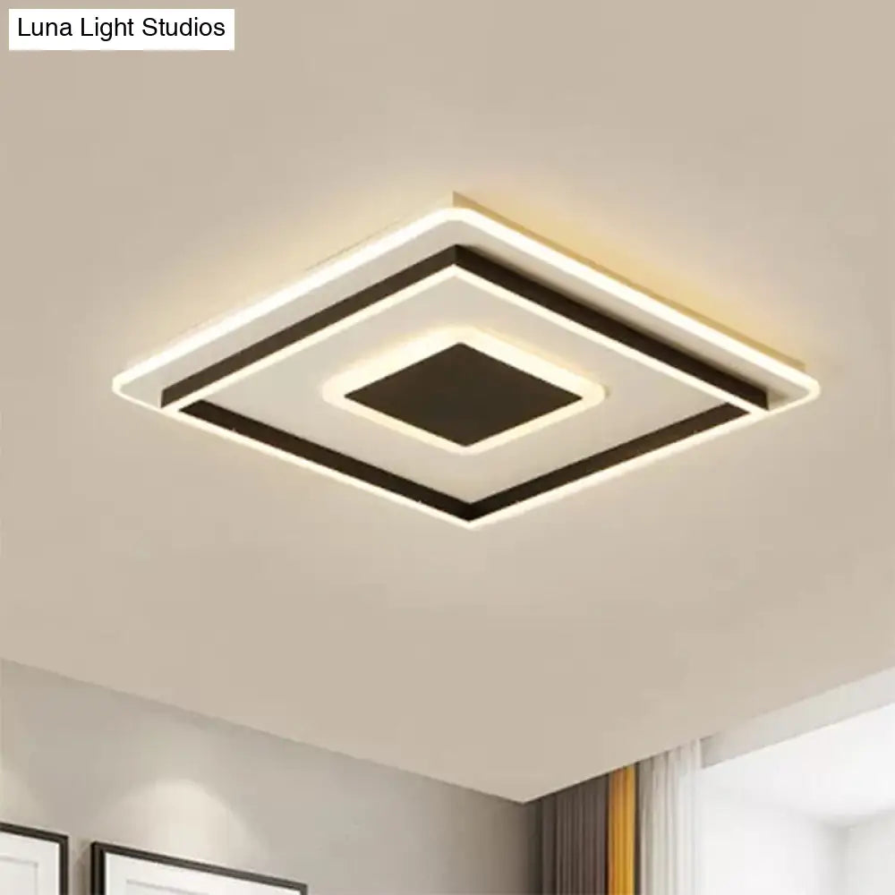 18"/21.5"/35.5" Wide LED Flush Mount Light - Black Square/Rectangular Fixture for Living Room, with Acrylic Shade - Warm/White Light
