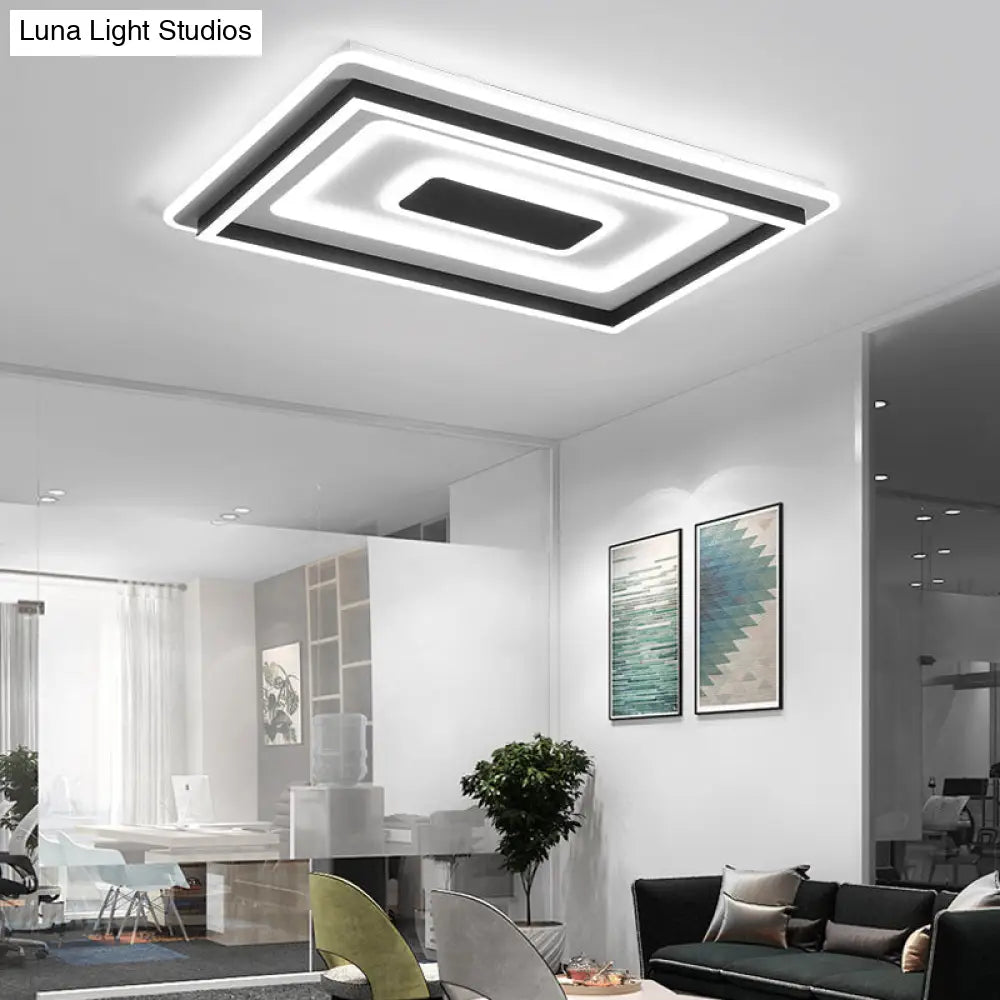 18"/21.5"/35.5" Wide LED Flush Mount Light - Black Square/Rectangular Fixture for Living Room, with Acrylic Shade - Warm/White Light