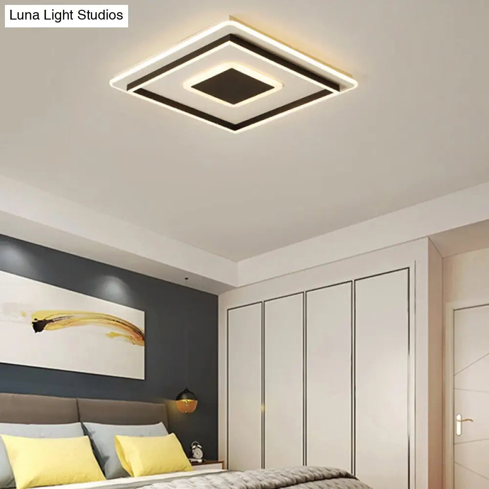 18"/21.5"/35.5" Wide LED Flush Mount Light - Black Square/Rectangular Fixture for Living Room, with Acrylic Shade - Warm/White Light