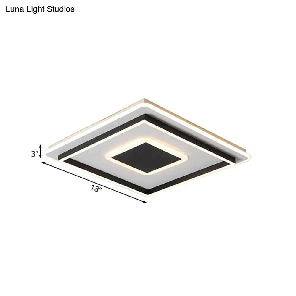 18"/21.5"/35.5" Wide LED Flush Mount Light - Black Square/Rectangular Fixture for Living Room, with Acrylic Shade - Warm/White Light