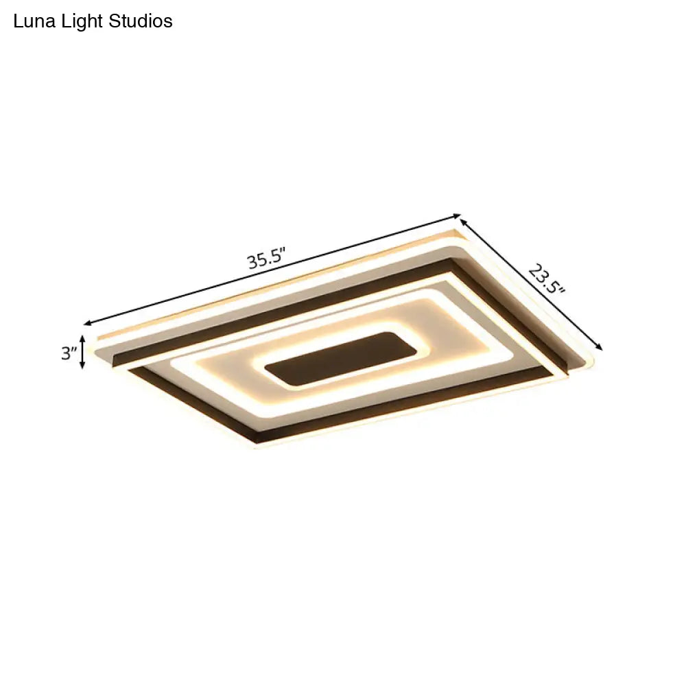 18"/21.5"/35.5" Wide LED Flush Mount Light - Black Square/Rectangular Fixture for Living Room, with Acrylic Shade - Warm/White Light