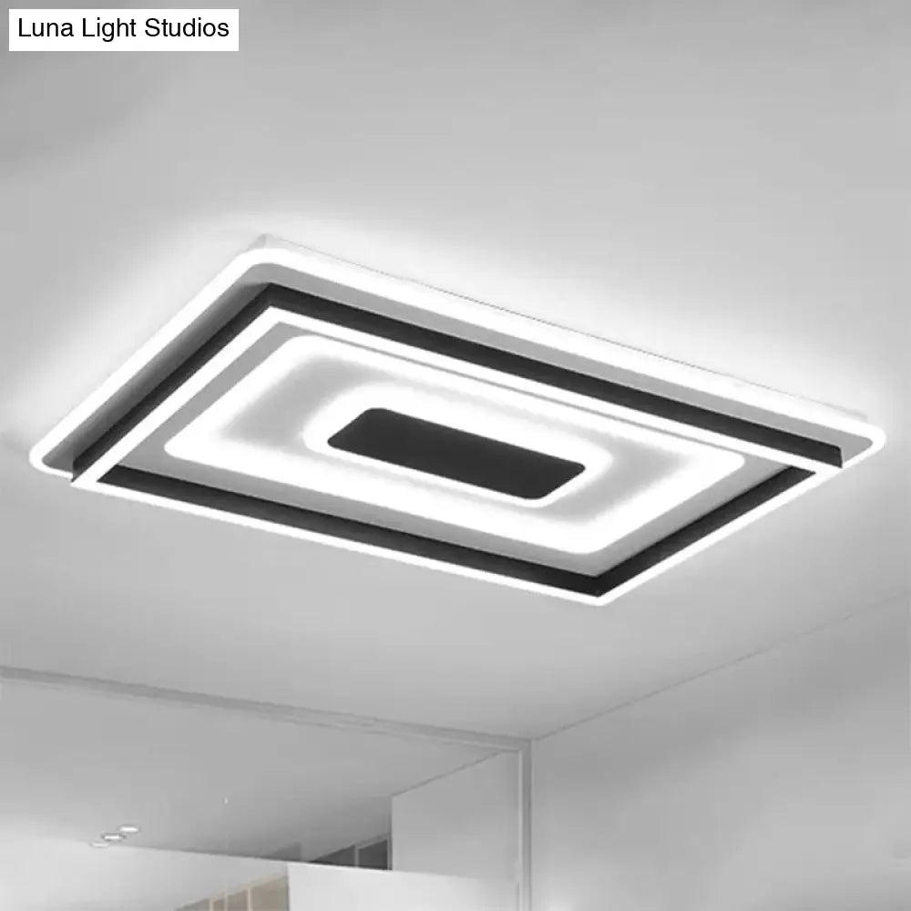 18"/21.5"/35.5" Wide LED Flush Mount Light - Black Square/Rectangular Fixture for Living Room, with Acrylic Shade - Warm/White Light