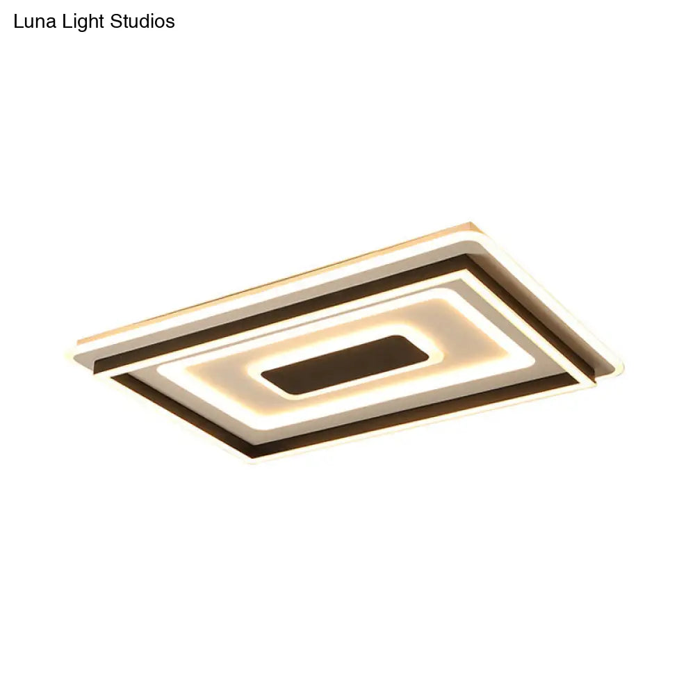 18"/21.5"/35.5" Wide LED Flush Mount Light - Black Square/Rectangular Fixture for Living Room, with Acrylic Shade - Warm/White Light