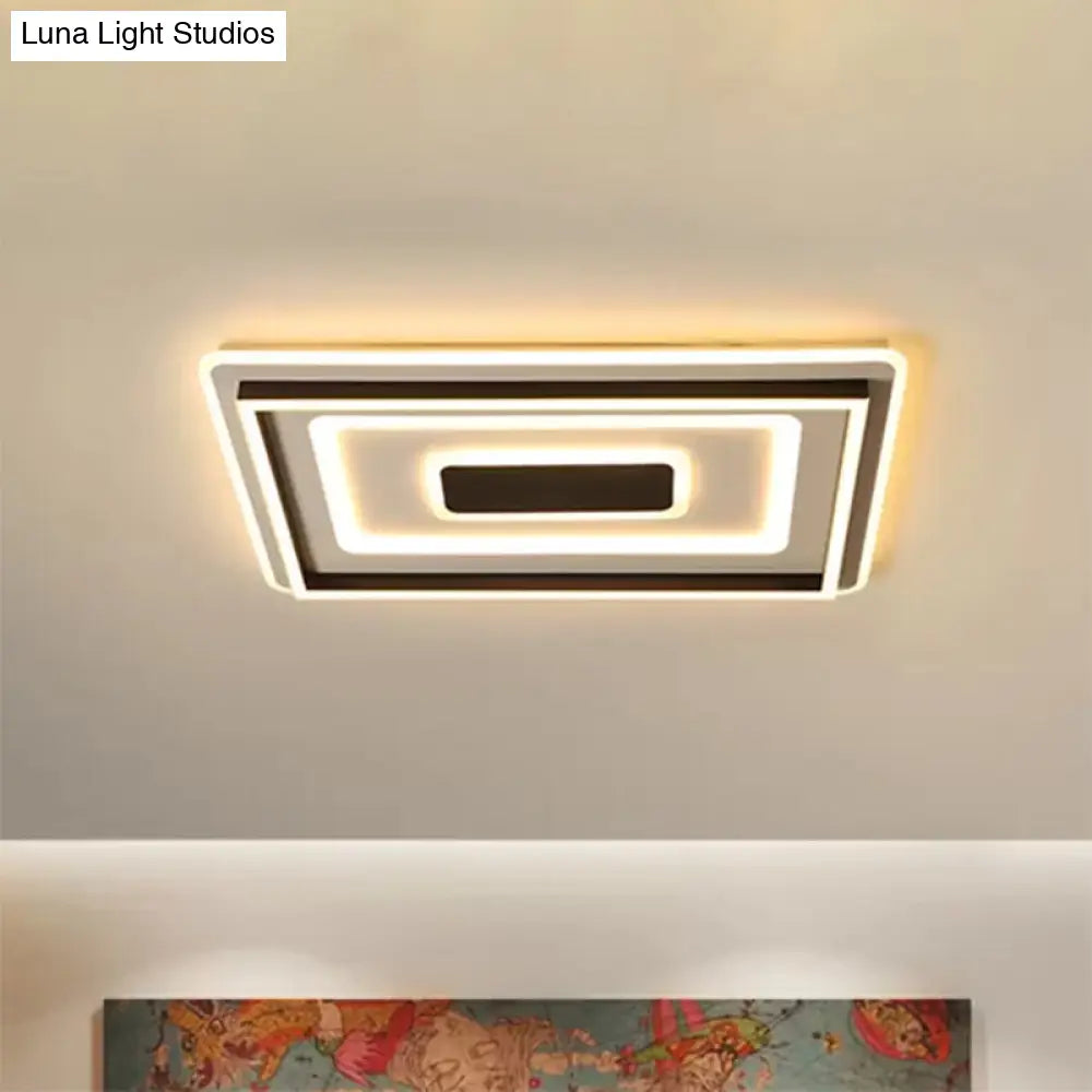 18"/21.5"/35.5" Wide LED Flush Mount Light - Black Square/Rectangular Fixture for Living Room, with Acrylic Shade - Warm/White Light