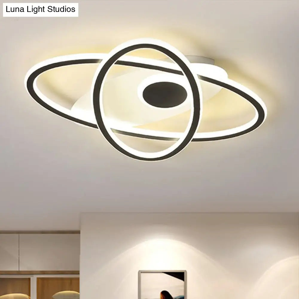 18"/21.5" Black LED Stacked Oval Semi Flush Contemporary Acrylic Ceiling Light – Warm/White Light