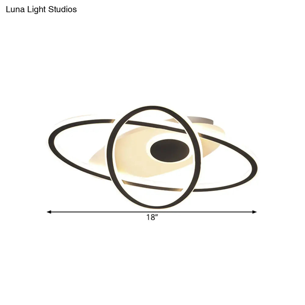 18"/21.5" Black LED Stacked Oval Semi Flush Contemporary Acrylic Ceiling Light – Warm/White Light