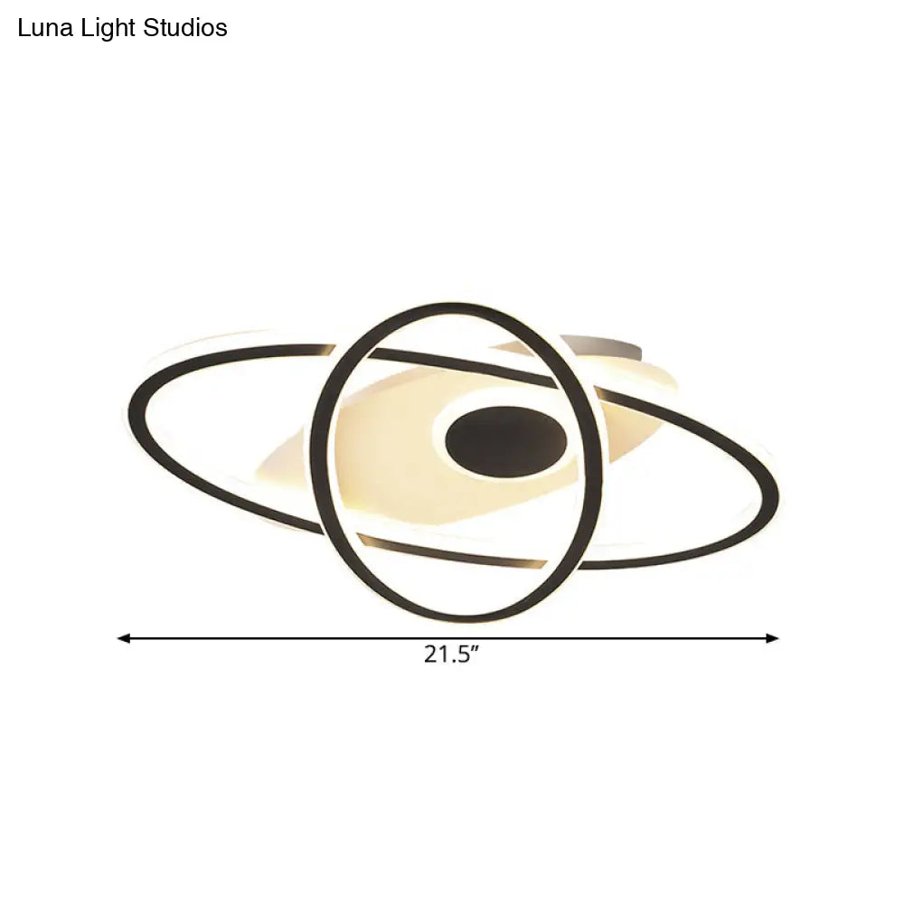 18"/21.5" Black LED Stacked Oval Semi Flush Contemporary Acrylic Ceiling Light – Warm/White Light