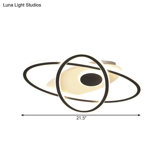 18"/21.5" Black LED Stacked Oval Semi Flush Contemporary Acrylic Ceiling Light – Warm/White Light