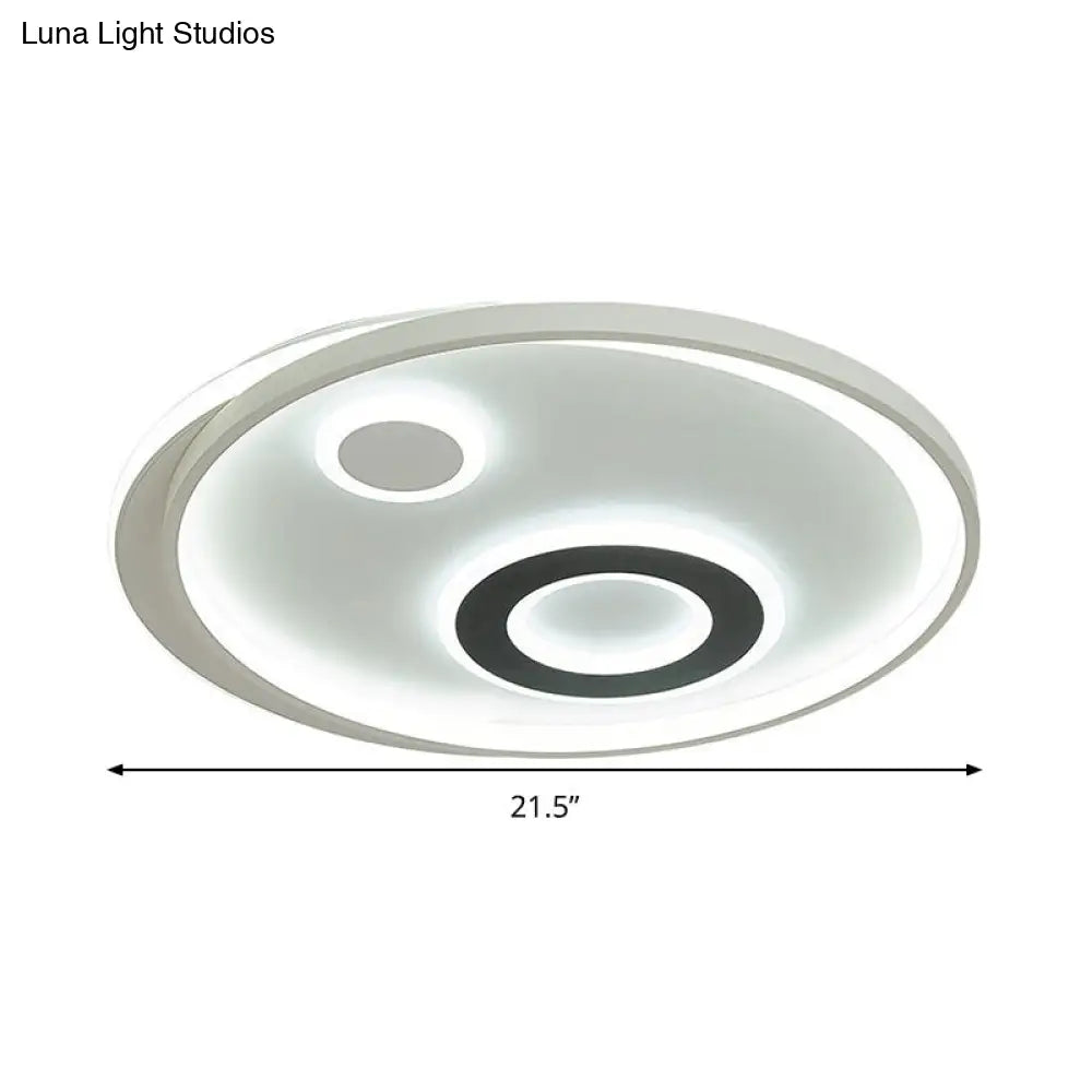 18"/21.5" Dia LED Flush Lamp Kit - Modern Metallic White Ceiling Light with Warm/White Light