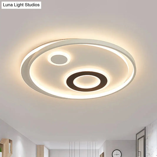 18"/21.5" Dia LED Flush Lamp Kit - Modern Metallic White Ceiling Light with Warm/White Light