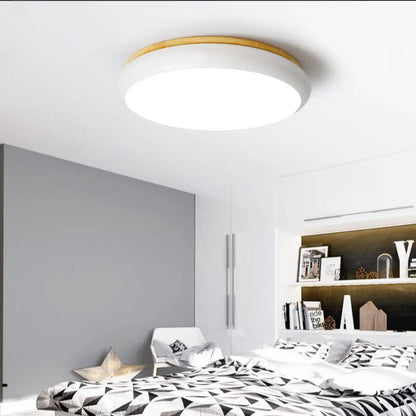 Lámpara de techo LED DecorBites™ de 18"/21.5" de diámetro, con acabado en madera Macaron, disponible en blanco, rosa y verde. Luz blanca, cálida y natural.