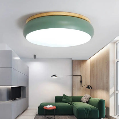 Lámpara de techo LED DecorBites™ de 18"/21.5" de diámetro, con acabado en madera Macaron, disponible en blanco, rosa y verde. Luz blanca, cálida y natural.