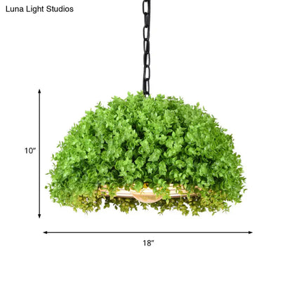 18"/21.5" Industrial Green LED Hanging Light - Metal Ceiling Suspension Lamp