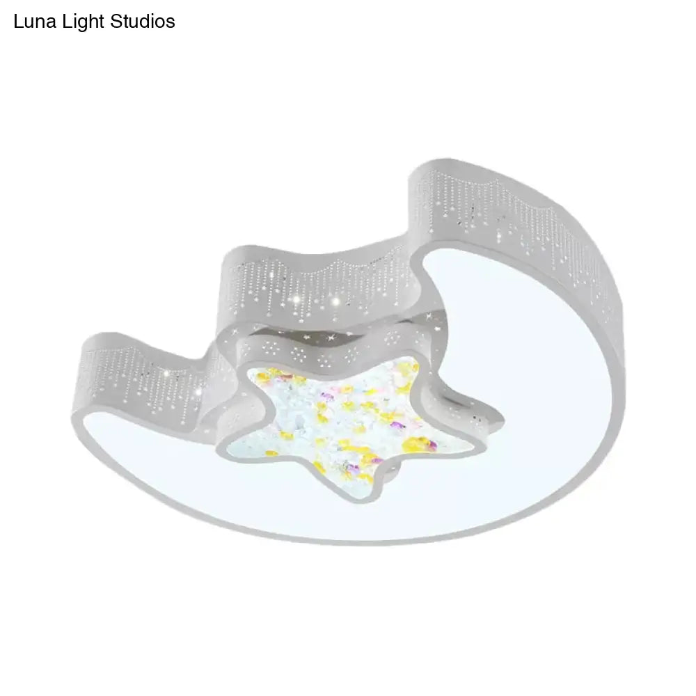 ديكوربايتس™ مصباح LED مدمج على شكل نجمة وقمر ماكارون، مقاس 18 بوصة/21.5 بوصة، إضاءة سقف معدنية بدرجات اللون الأبيض/الوردي/الأزرق/الأخضر - مثالي لمرحلة رياض الأطفال، المرحلة الثالثة/الضوء الأبيض