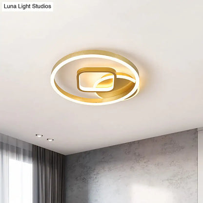 DecorBites™ DecorBites™ 18"/22" Wide LED Flush Mount Lamp - Minimal Metal Golden Circle and Square Ceiling Light in Warm/White Light