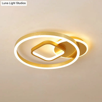 DecorBites™ DecorBites™ 18"/22" Wide LED Flush Mount Lamp - Minimal Metal Golden Circle and Square Ceiling Light in Warm/White Light