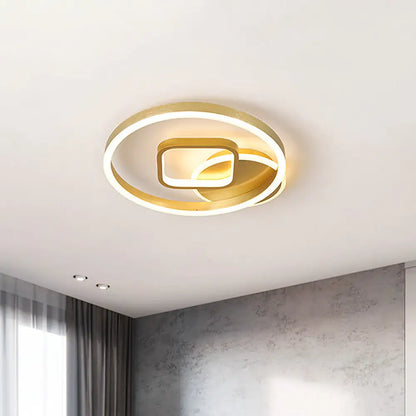 DecorBites™ DecorBites™ 18"/22" Wide LED Flush Mount Lamp - Minimal Metal Golden Circle and Square Ceiling Light in Warm/White Light