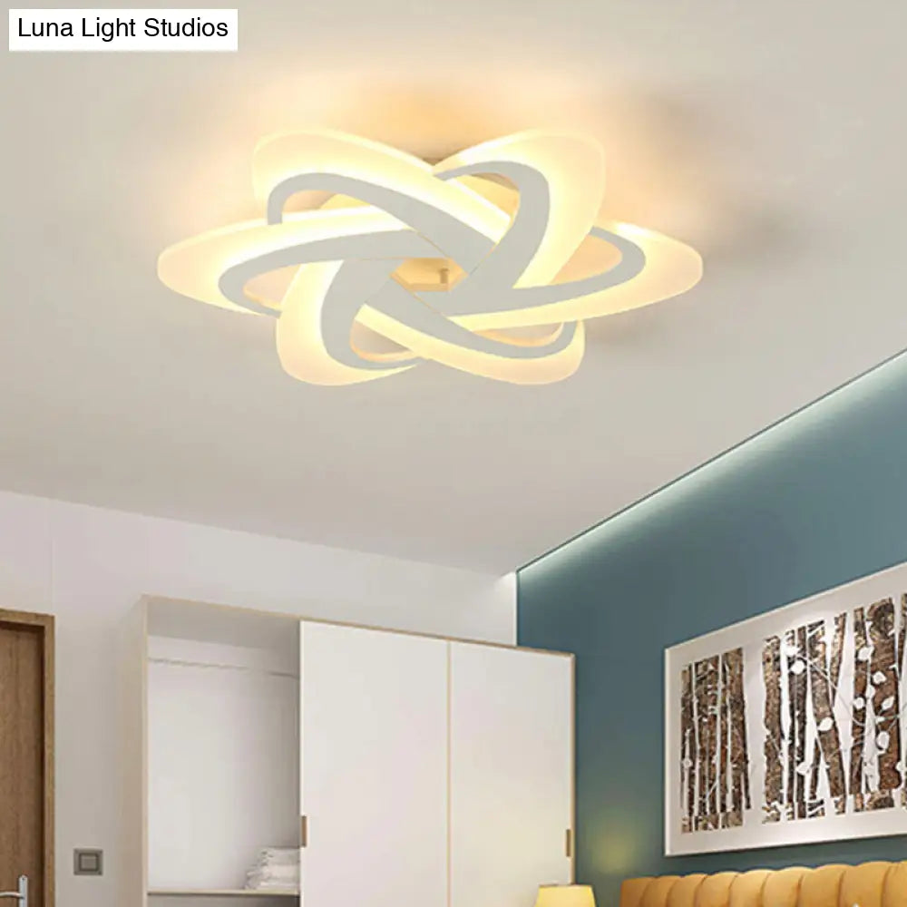 18"/23" Wide Acrylic Criss Cross LED Ceiling Light Fixture - Flush Mount, Modern White Design - Warm/White Light & Remote Dimming Control