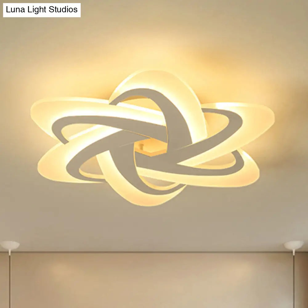 18"/23" Wide Acrylic Criss Cross LED Ceiling Light Fixture - Flush Mount, Modern White Design - Warm/White Light & Remote Dimming Control