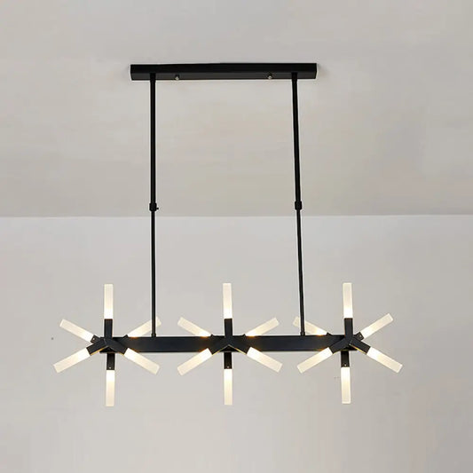 18/24-Light Linear Acrylic Shade Ceiling Pendant for Dining Room - Black/White/Gold, Ideal Over Island