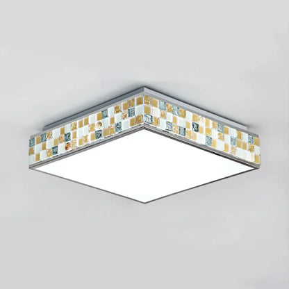 Lámpara de techo DecorBites™ de 45,7 cm/90 cm, estilo retro, con forma de cubo de cristal mosaico y 1 bombilla - Acabado beige