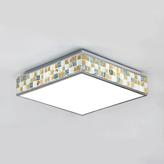 18"/35.5" Retro Style Mosaic Glass Cube Ceiling Light with 1 Bulb - Beige Finish