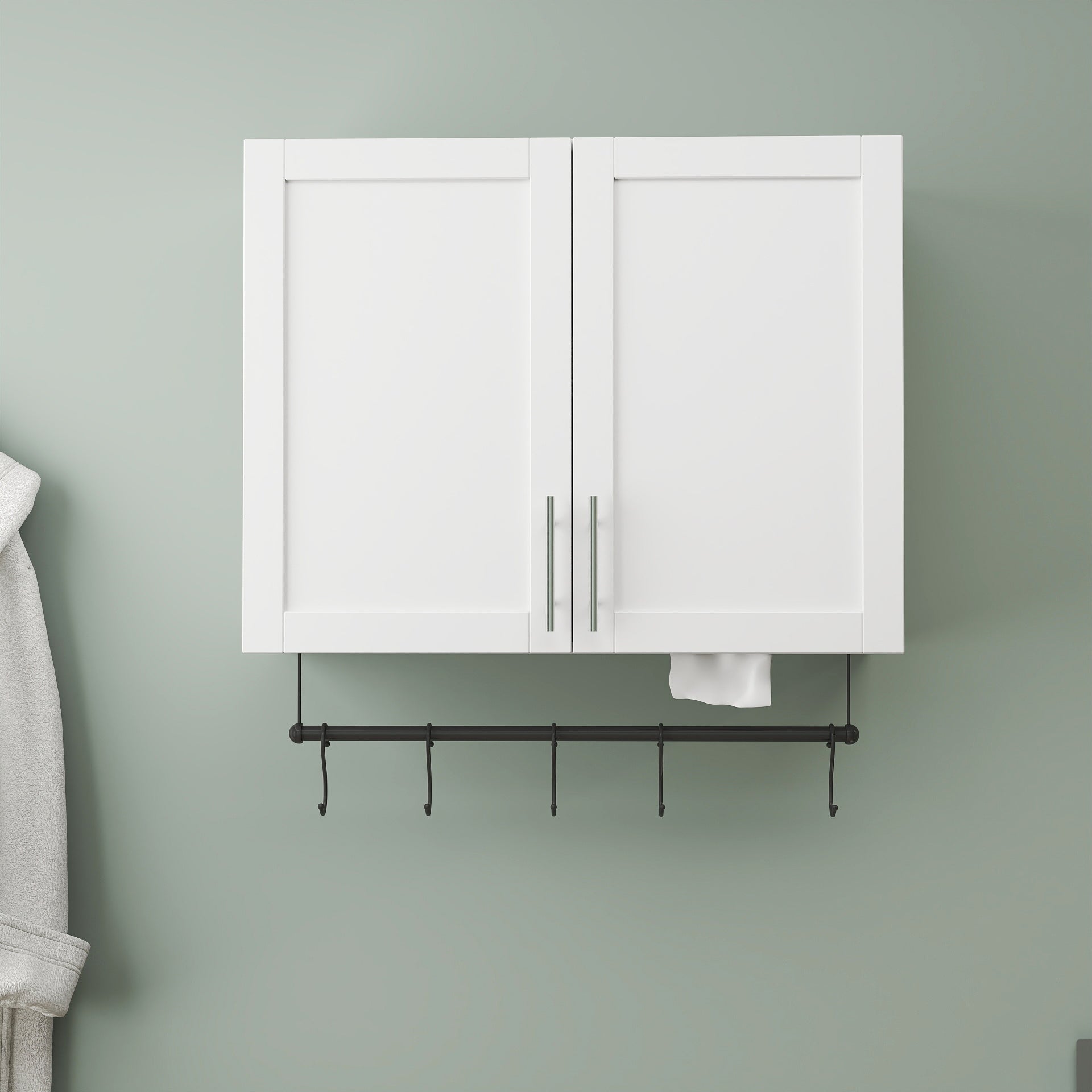 White Bathroom Wall Cabinet Adjustable Shelf Over Toilet