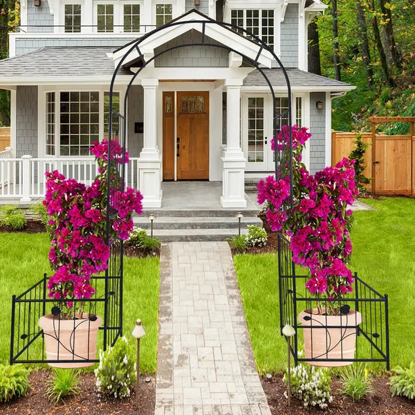 Arco de Jardín de Metal con Dos Soportes para Plantas 79.5'' de Ancho x 86.6'' de Alto Soporte para Plantas Trepadoras Arco de Rosas Exterior Negro