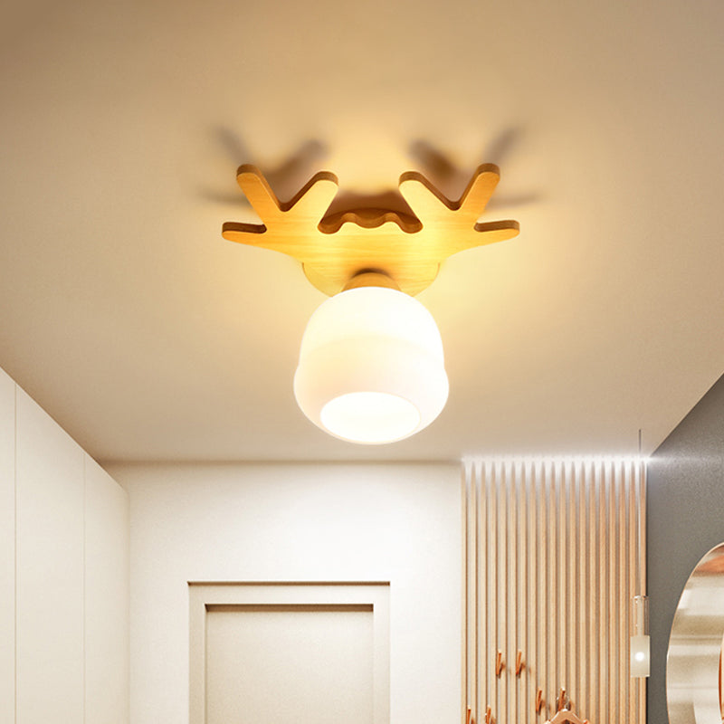 DecorBites™ DecorBites™ Opal Glass LED Ceiling Fixture with Wood Antler/Square/Round Design - Beige Flushmount