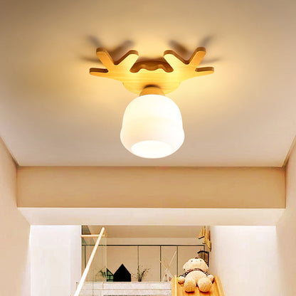 DecorBites™ DecorBites™ Opal Glass LED Ceiling Fixture with Wood Antler/Square/Round Design - Beige Flushmount
