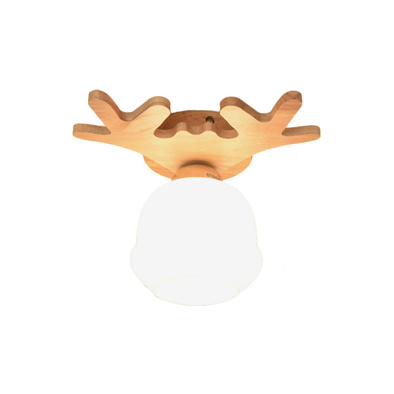 DecorBites™ DecorBites™ Opal Glass LED Ceiling Fixture with Wood Antler/Square/Round Design - Beige Flushmount