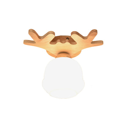 DecorBites™ DecorBites™ Opal Glass LED Ceiling Fixture with Wood Antler/Square/Round Design - Beige Flushmount