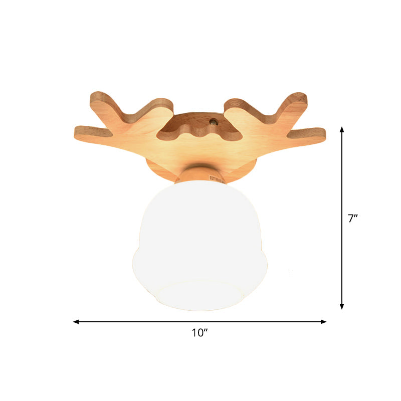 DecorBites™ DecorBites™ Opal Glass LED Ceiling Fixture with Wood Antler/Square/Round Design - Beige Flushmount